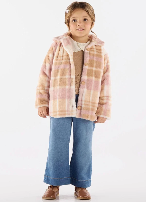 Up Baby - Casaco Xadrez em Pelo Sintético Rosa 2