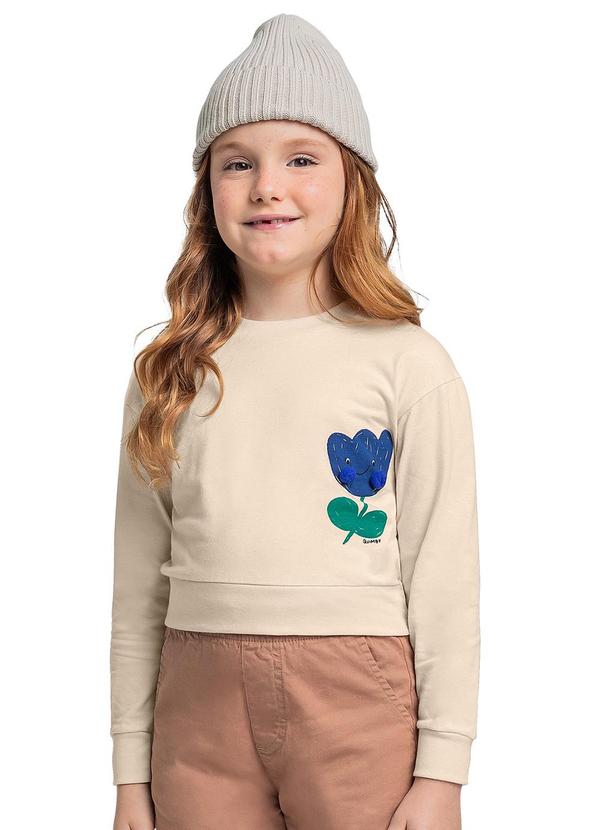 Quimby - Cropped Manga Longa para Menina Bege