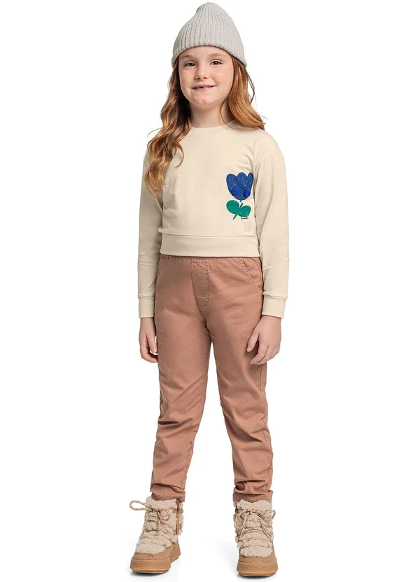 Quimby - Cropped Manga Longa para Menina Bege 2