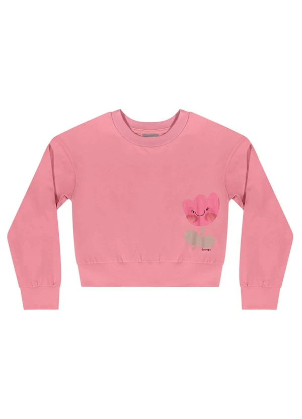 Quimby - Cropped Manga Longa para Menina Rosa 3