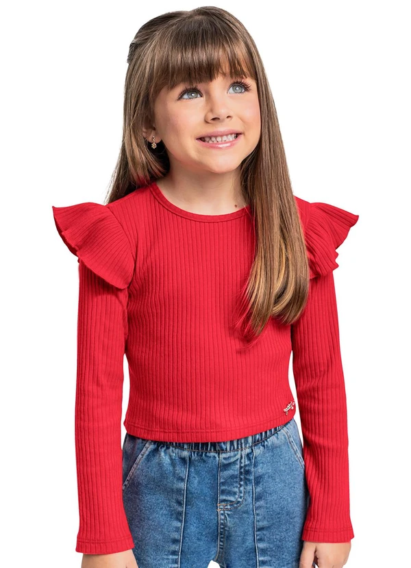 Quimby - Cropped Manga Longa para Menina Vermelho