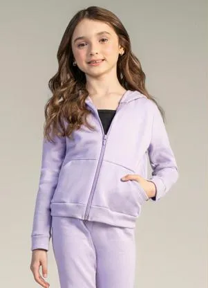Brandili - Jaqueta Básica Infantil Menina em Moletom Lilás - BRANDILI
