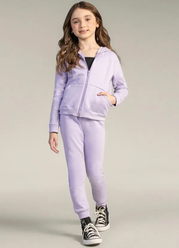 Brandili - Jaqueta Básica Infantil Menina em Moletom Lilás 2