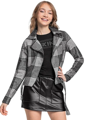 Gloss - Jaqueta Biker em Tecido Alfaiataria Preto - GLOSS