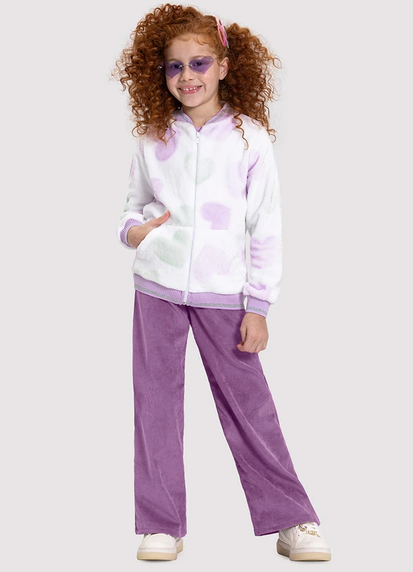 Alakazoo - Jaqueta Bomber Infantil Menina em Pelo Corações Branco 2