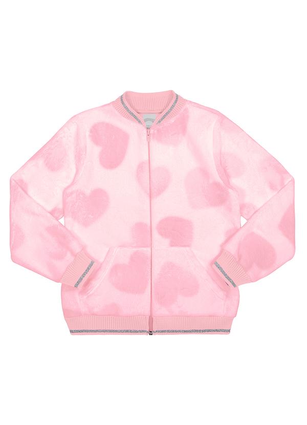 Alakazoo - Jaqueta Bomber Infantil Menina em Pelo Corações Off White