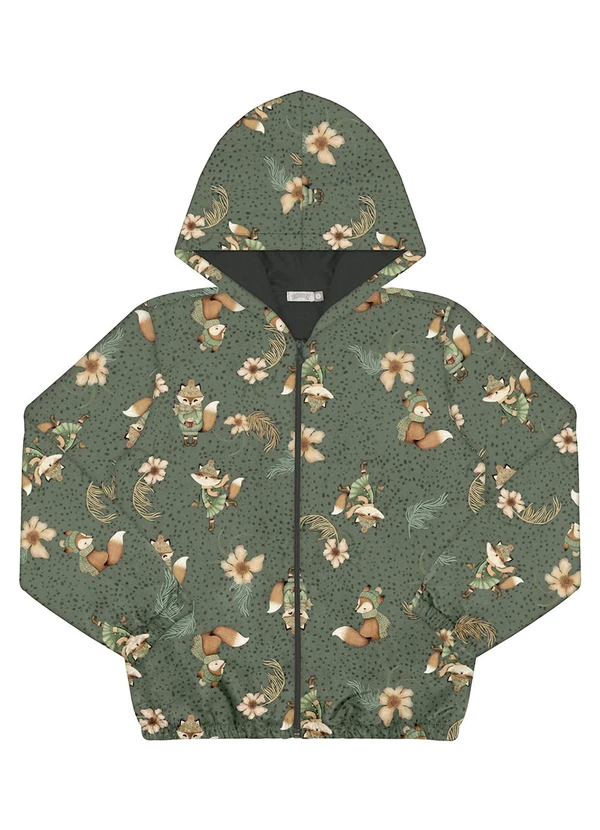 Alakazoo - Jaqueta Bomber Infantil Menina em Politel Estampada Verde