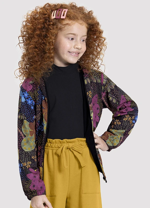 Alakazoo - Jaqueta Bomber Infantil Menina em Politel Estampada