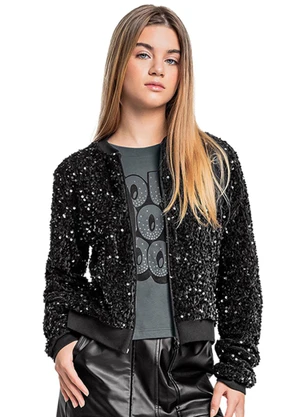 Gloss - Jaqueta Bomber Juvenil em Paetê Preto - GLOSS