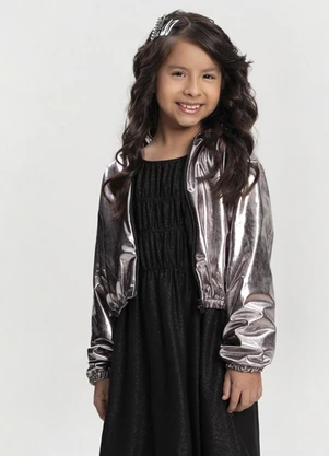 Alakazoo - Jaqueta com Capuz e Zíper em Malha Foil Cinza - ALAKAZOO