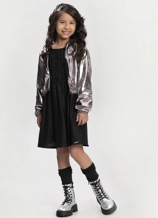 Alakazoo - Jaqueta com Capuz e Zíper em Malha Foil Cinza 2