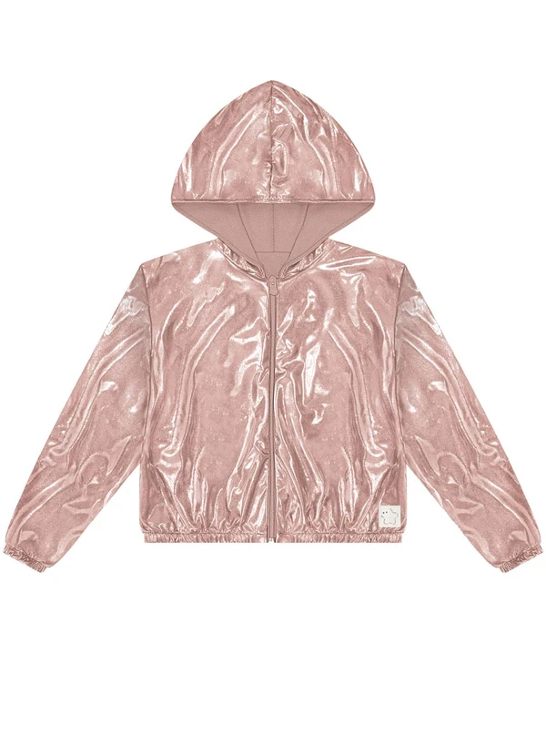 Alakazoo - Jaqueta com Capuz e Zíper em Malha Foil Rosa