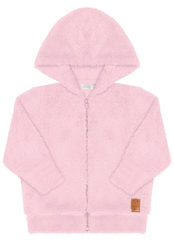 Alakazoo - Jaqueta com Capuz e Zíper em Pelo Rosa