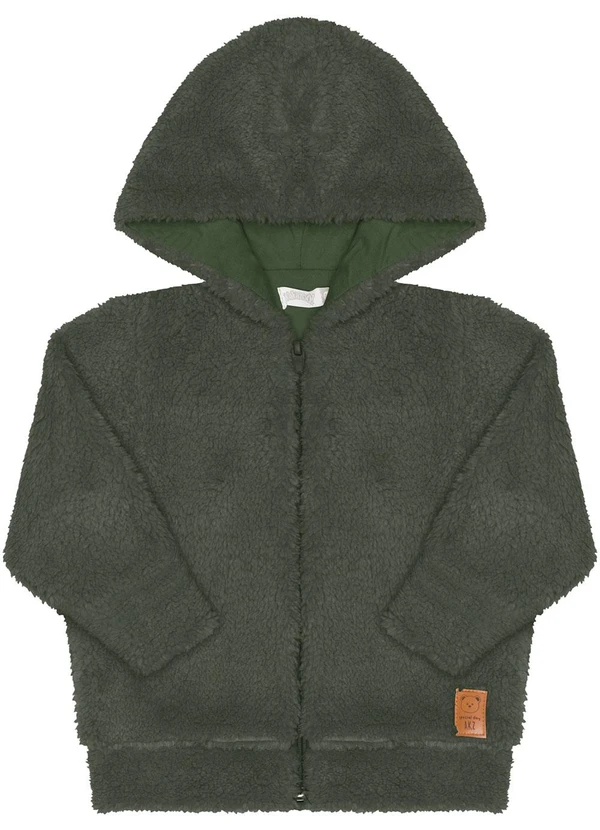 Alakazoo - Jaqueta com Capuz e Zíper em Pelo Verde