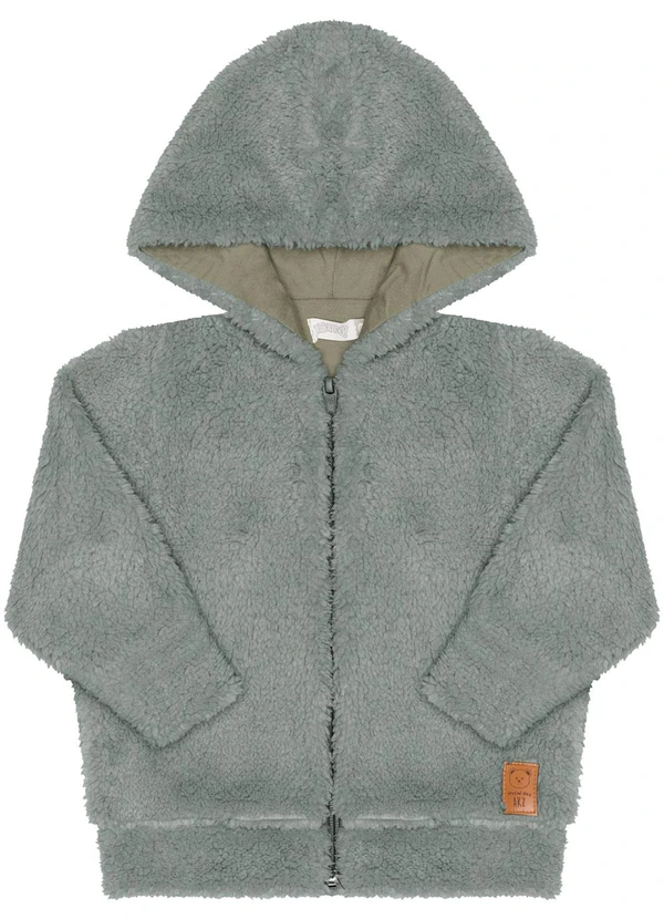 Alakazoo - Jaqueta com Capuz e Zíper em Pelo Verde