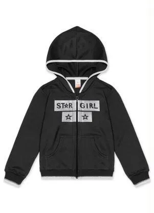 Marisol - Jaqueta com Capuz Moletom Infantil Preto - MARISOL