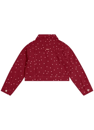 Carinhoso - Jaqueta Cropped Corações em Sarja Menina Bordô - CARINHOSO