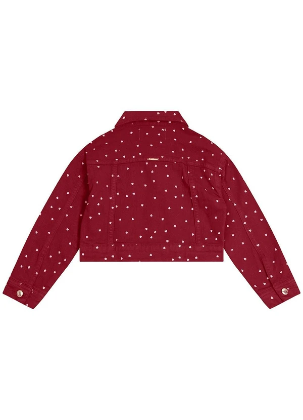 Carinhoso - Jaqueta Cropped Corações em Sarja Menina Bordô 2