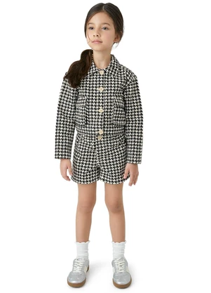 Carinhoso - Jaqueta Cropped Pied de Poule Preto - CARINHOSO