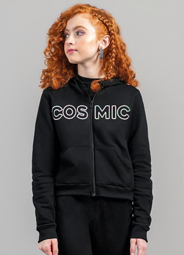 Young Class - Jaqueta Cropped Teen Menina em Moletom Preto