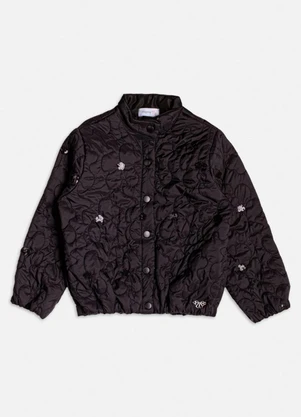 Momi - Jaqueta de Matelassê com Flores de Paetê Preto - MOMI