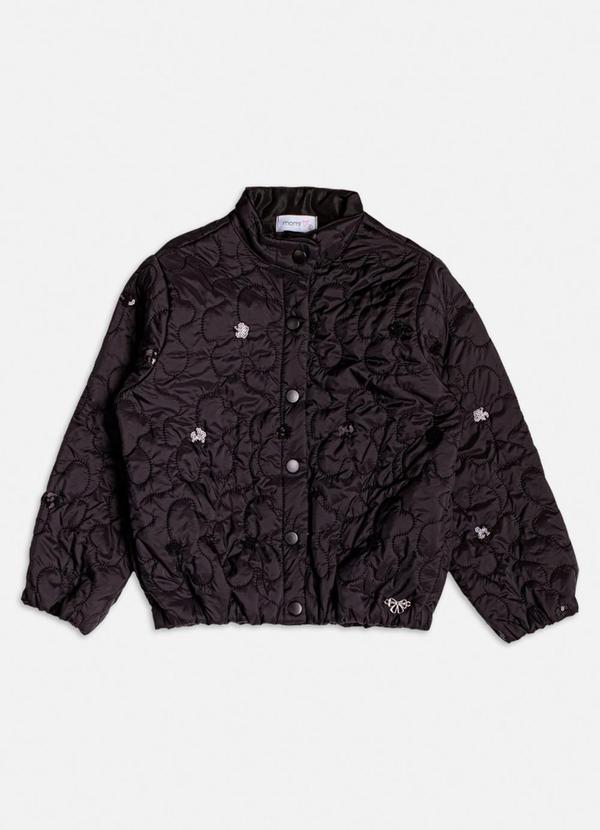 Momi - Jaqueta de Matelassê com Flores de Paetê Preto