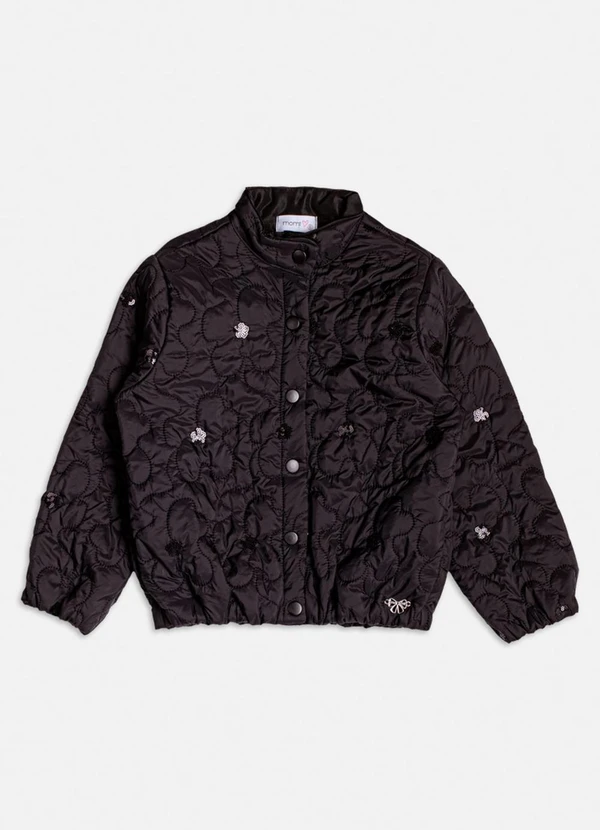 Momi - Jaqueta de Matelassê com Flores de Paetê Preto