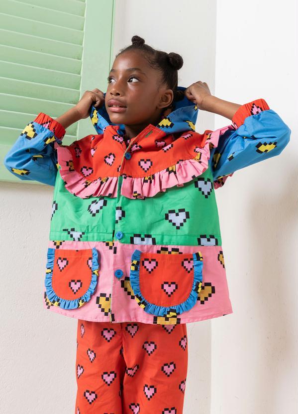 Fábula - Jaqueta de Tricoline Estampa de Coração Pixel Estampado