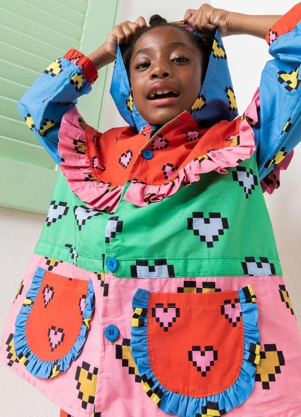 Fábula - Jaqueta de Tricoline Estampa de Coração Pixel Estampado 3