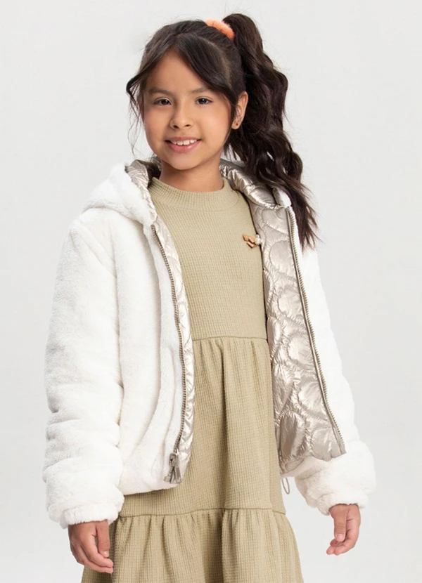 Alakazoo - Jaqueta Dupla Face com Capuz e Zíper Bege 2