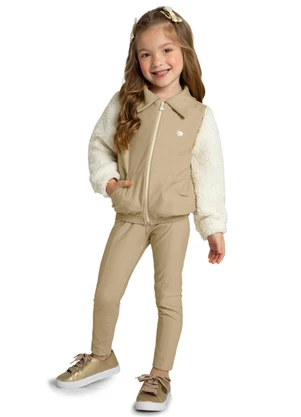 Marlan - Jaqueta em Molecotton Jeans com Pelo Sherpa Bege - MARLAN