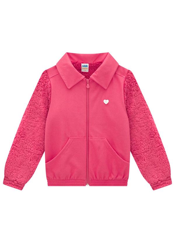 Marlan - Jaqueta em Molecotton Jeans com Pelo Sherpa Rosa 1