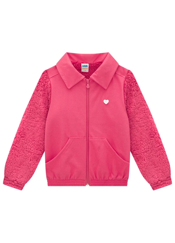 Marlan - Jaqueta em Molecotton Jeans com Pelo Sherpa Rosa