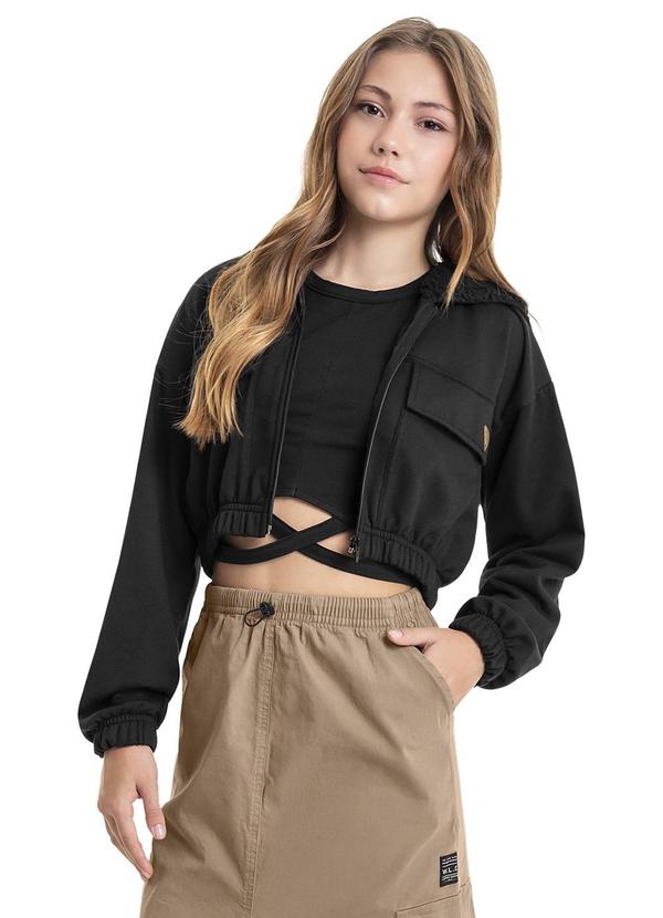 Gloss - Jaqueta em Moletom e Pelo Juvenil Preto