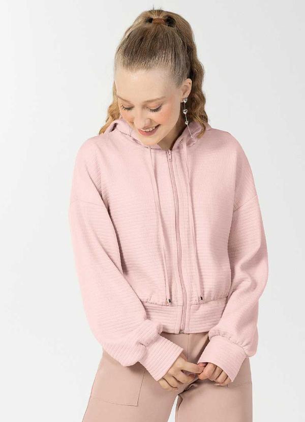 Bjoe - Jaqueta Feminina Canelada com Capuz Rosa