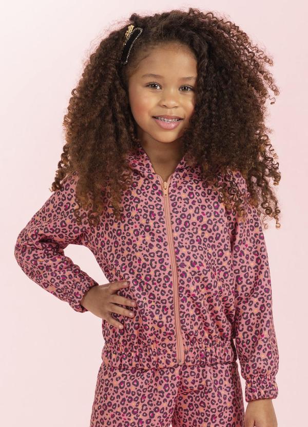 Cativa Kids - Jaqueta Feminina Estampada com Capuz Rosa