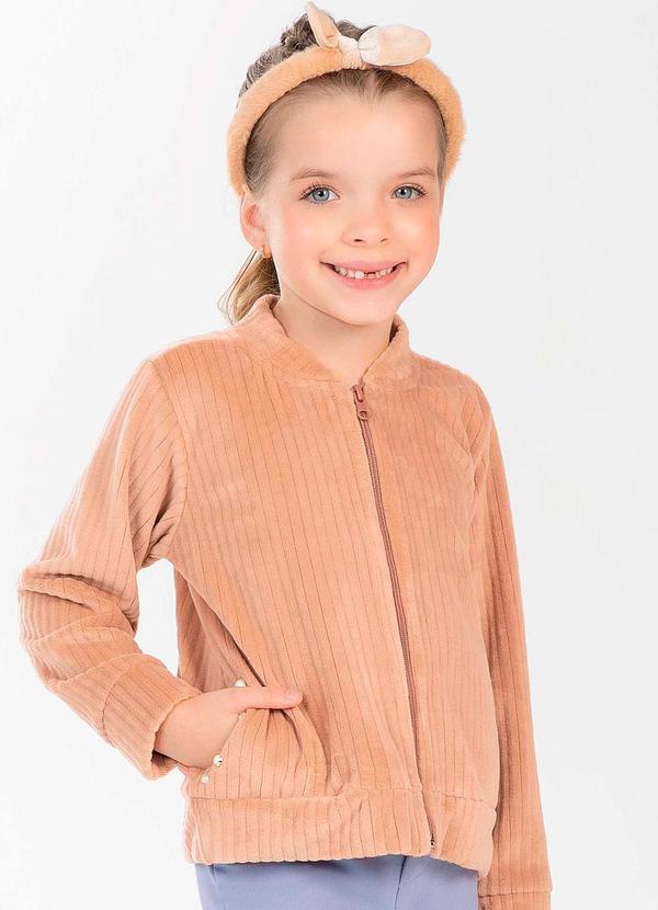 Cativa Kids - Jaqueta Feminina Infantil com Perolas Marrom