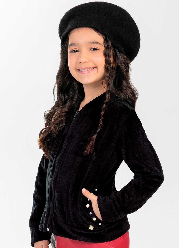 Cativa Kids - Jaqueta Feminina Infantil com Perolas Preto