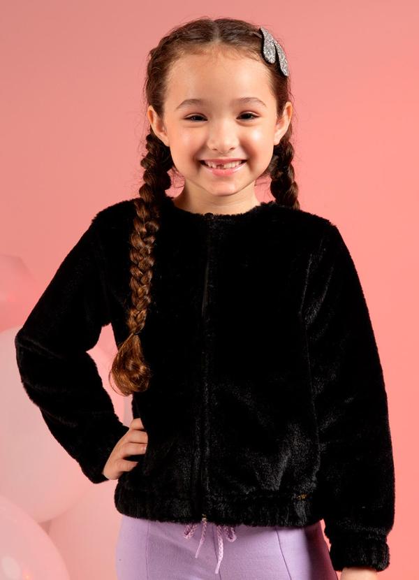 Cativa Kids - Jaqueta Feminina Infantil de Pelinho Preto 1