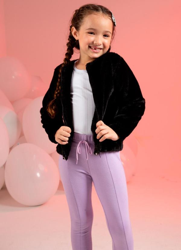 Cativa Kids - Jaqueta Feminina Infantil de Pelinho Preto 2