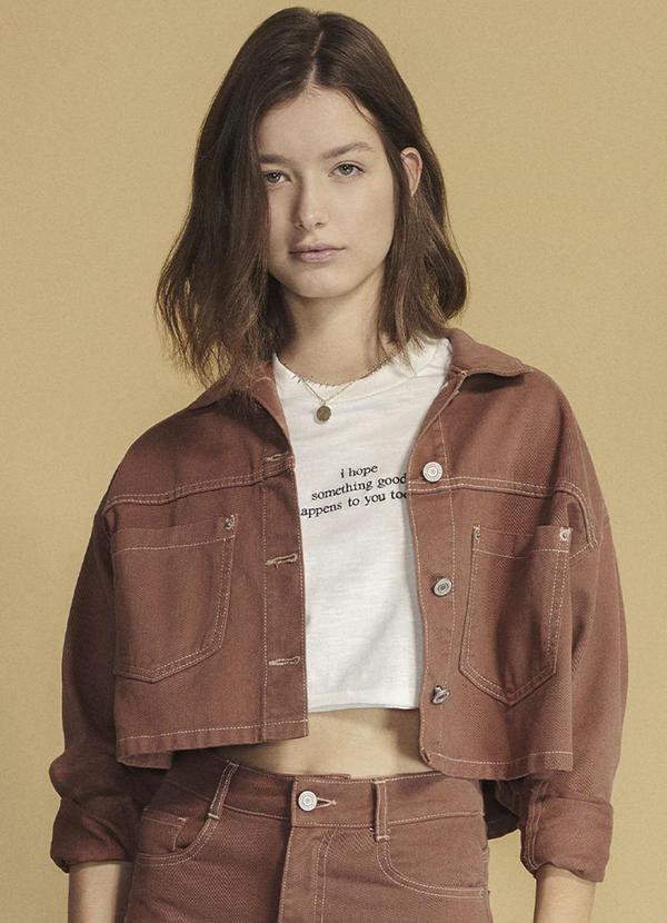 Authoria - Jaqueta Feminino de Sarja Marrom