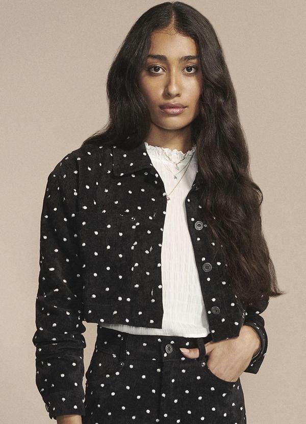 Authoria - Jaqueta Feminino de Veludo com Poá Preto