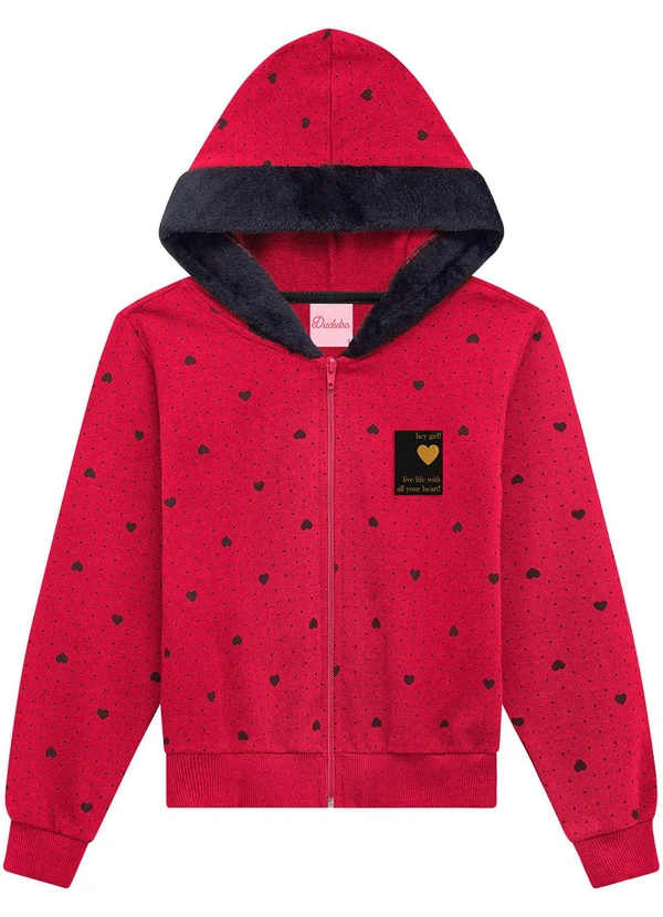 Duduka - Jaqueta Infantil com Capuz em Moletom Rosa 