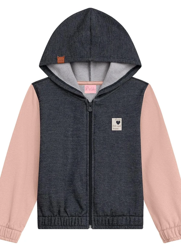 Duduka - Jaqueta Infantil com Capuz Moletom Jeans Rosa