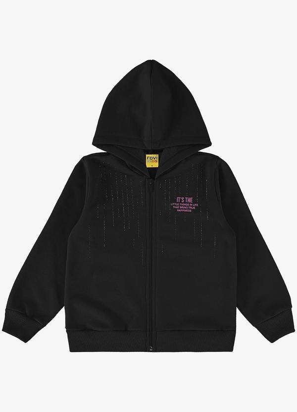 Rovi Kids - Jaqueta Infantil em Moletom com Capuz Preto