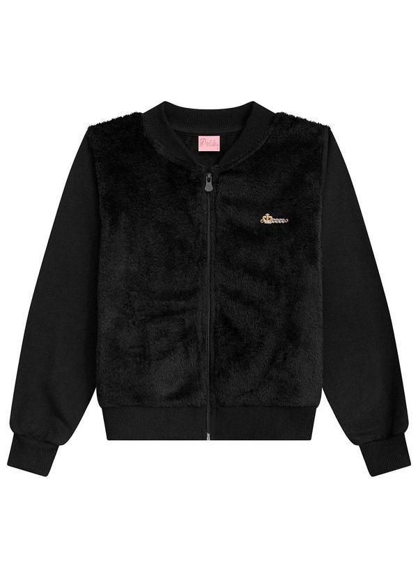 Duduka - Jaqueta Infantil em Moletom e Pelo Preto