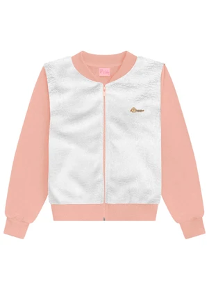 Duduka - Jaqueta Infantil em Moletom e Pelo Rosa  - DUDUKA