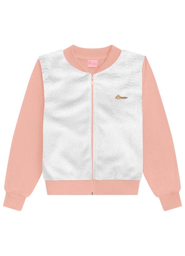 Duduka - Jaqueta Infantil em Moletom e Pelo Rosa