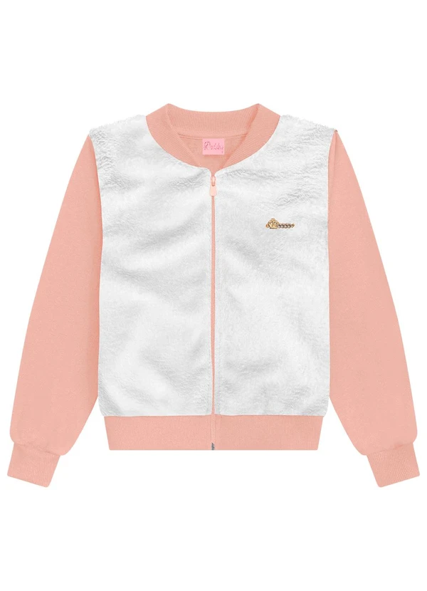 Duduka - Jaqueta Infantil em Moletom e Pelo Rosa