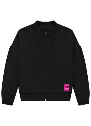 Duduka - Jaqueta Infantil em Moletom e Strass Preto - DUDUKA